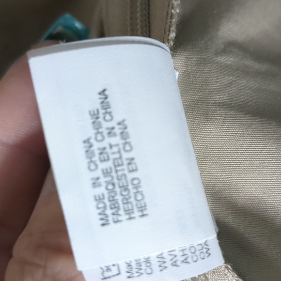 MEXX* 3/4 sleeve faux wrap front side buckle 2pkt side zip access khaki blouse - Picture 12 of 16